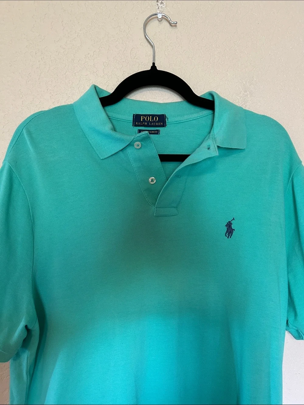 Polo Ralph Lauren Custom Slim Fit Polo Shirt Aqua Turquoise Cotton Men’s Large